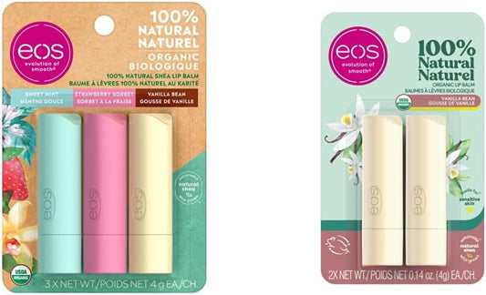 EOS 100% 天然有機潤唇膏 - 多種包裝 + 香草豆球 | 保濕唇部護理套裝