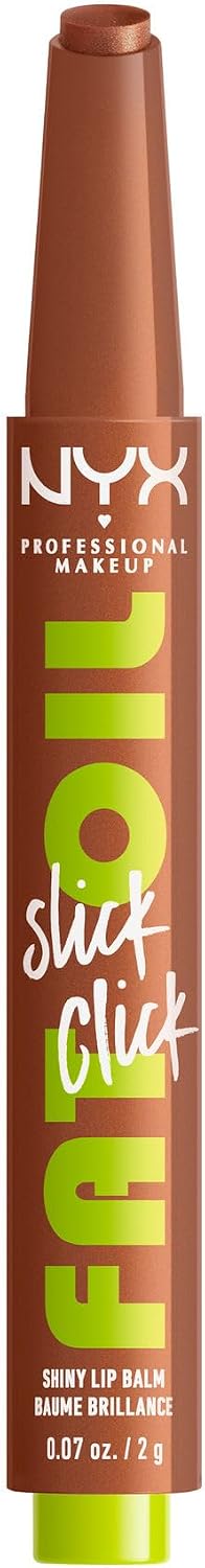 NYX Professional Makeup Fat Oil Slick Click, Lip Balm, 12 HR Hydration, Infused With Nourishing Oils, High Shine Finish, Buildable Colour, Shade: Feedworthy (Golden Bronze)