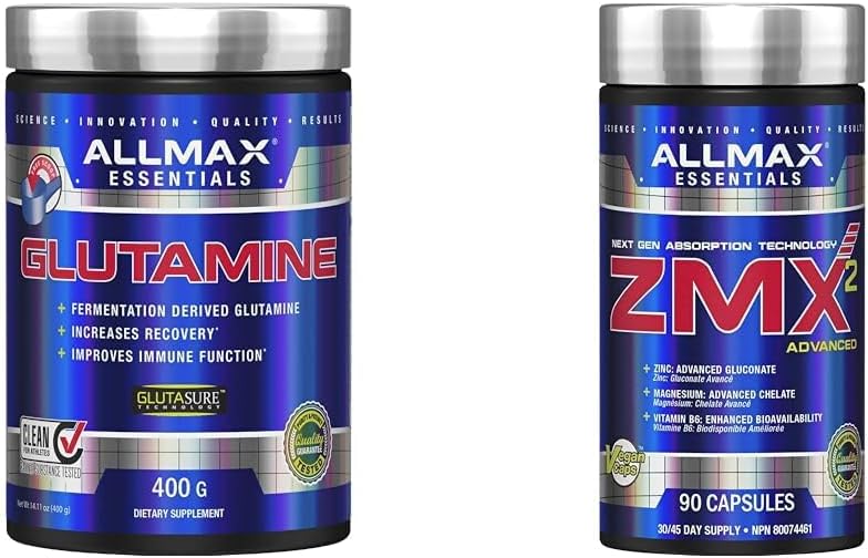 ALLMAX Nutrition - Glutamine Powder - 100% Pharmaceutical Grade - 400 Gram & ZMX2, 90 Count