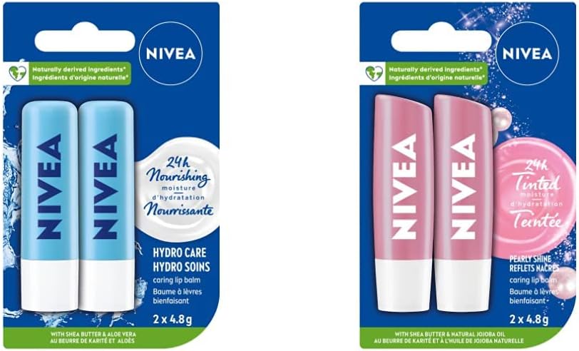 NIVEA 水潤唇膏 (2 X 4.8g) + NIVEA 珍珠亮澤潤唇膏 (2 X 4.8g) | 24 小時保濕