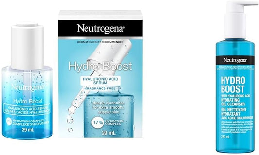 Neutrogena Moisturizer Neutrogena Hydro Boost Hyaluronic Acid Face Serum with Vitamin B5, Glycerin for Moisturized Skin, 29 Milliliters & Hydro Boost Hydrating Cleansing Gel 230mL