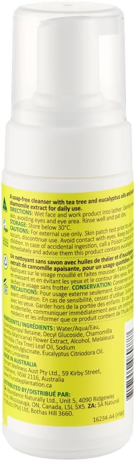 Thursday Plantation Tea Tree Face Wash Foam - Daily Foaming Facial Cleanser & Makeup Remover for Oily, Dry & Sensitive Skin - For Men & Women - 150ml