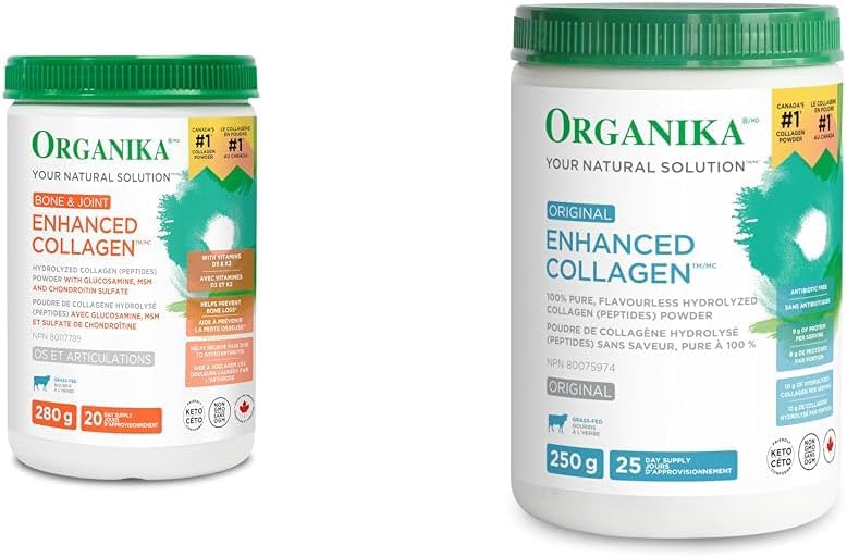 Organika 增強型膠原蛋白骨關節粉 - 含葡萄糖胺、MSM、硫酸軟骨素和增強型膠原蛋白勝肽蛋白粉，有益於頭髮、皮膚和指甲健康