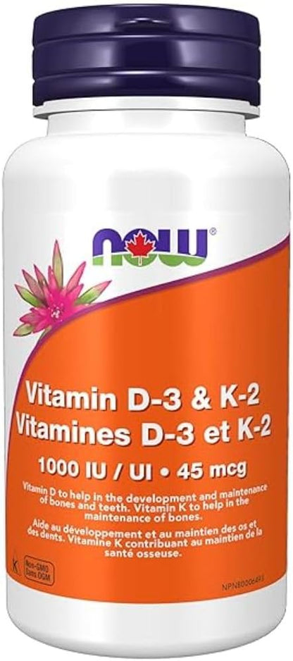 Now Foods 维生素 D-3 1,000 IU 和 K2 45 微克 120 粒胶囊和 C-1000，含 100 毫克生物类黄酮 100 粒胶囊