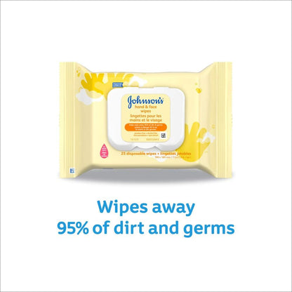Johnson’s Hand and Face Baby Cleansing Wipes for Sensitive Skin, Alcohol Free, Travel Pack, 25 Count