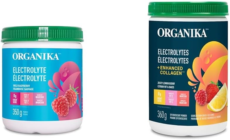 Organika 电解质饮料混合物覆盆子和电解质 + 增强胶原蛋白 柠檬浆果味 | 380 和 360 克
