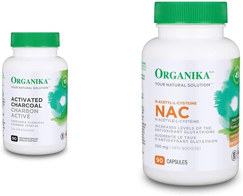 Organika 活性碳和 NAC（N-乙醯-L-半胱氨酸）500 毫克補充劑套裝