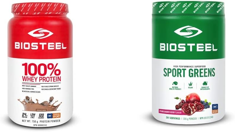 BioSteel 100% 乳清蛋白粉（巧克力味）+ BioSteel Sport Greens 粉（石榴味）