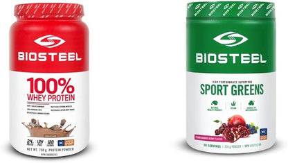 BioSteel 100% 乳清蛋白粉（巧克力味）+ BioSteel Sport Greens 粉（石榴味）