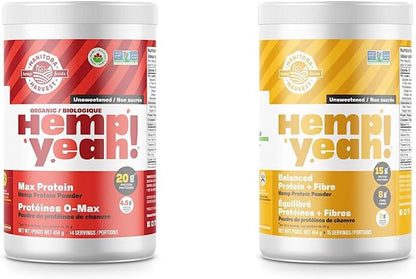 Manitoba Harvest 大麻有机最大蛋白粉，无糖 & 大麻是平衡蛋白质 + 纤维粉，无糖，454 克，每份含 15 克蛋白质、8 克纤维和 2 克 Omega 3&6