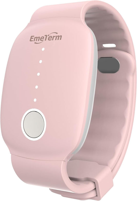 EmeTerm Fashion Pink FDA Cleared Relieve Nausea Electrode Stimulator Morning Sickness Motion Travel Sickness Vomit Relief Rechargeable No Gel Drug Free Wrist Bands Without Side Effects