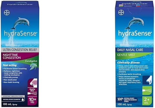 HydraSense 桉树鼻喷雾剂，专业鼻腔护理，含清爽桉树和薄荷，100 毫升 & 温和喷雾鼻喷雾剂，日常鼻腔护理，100% 天然海水，不含防腐剂，100 毫升