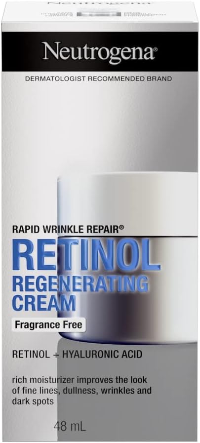 Neutrogena Rapid Wrinkle Repair Retinol Face Moisturizer, Fragrance Free, Daily Anti-Aging Face Cream with Retinol & Hyaluronic Acid to Fight Fine Lines, Wrinkles, & Dark Spots, 48mL