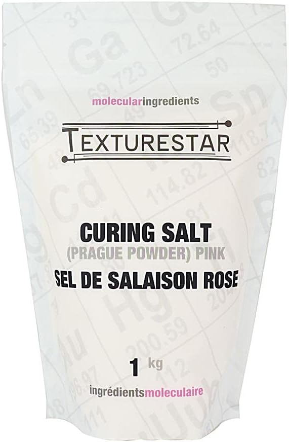 Texturestar 粉紅醃漬鹽（布拉格粉 #1），1Kg（2.2 磅）| 用於肉類醃製的熟食防腐劑，非常適合香腸、火腿、肉乾、煙燻牛肉、培根等