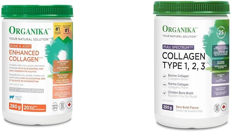 Organika Enhanced Collagen Bone and Joint Powder- with Glucosamine, MSM, Chondroitin Sulfate & Full Spectrum Collagen Type 1, 2, 3- Bovine, Marine, and Chicken Collagen Combination