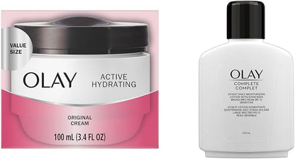 Olay Face Moisturizer by Olay, Active Hydrating Cream, 100 ml & Complete Daily Moisturizing Lotion with Sunscreen Broad Spectrum SPF 15, Sensitive, 120 ml