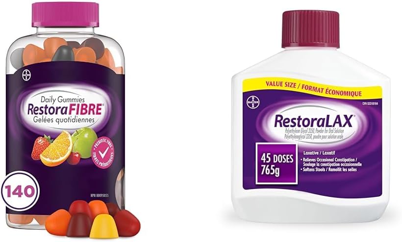 RestoraFIBRE Daily Prebiotic Fibre Gummies - Fibre Supplements For Men And Women & Powder Stool Softener Laxative - Laxatives For Constipation