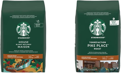 星巴克研磨咖啡混合，793 克 & 派克市场全豆中度烘焙咖啡，907 克