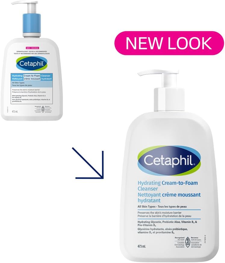 Cetaphil Cream to Foam Face Wash, Hydrating Foaming Cream Cleanser, For Normal to Dry, Sensitive Skin, with Soothing Aloe,Glycerin and Niacinamide, Hypoallergenic, Fragrance Free, 473 ml