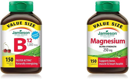 Jamieson 维生素 B12 甲钴胺速溶片 1,000 微克 + Jamieson 镁 250 毫克超强效 - 超值装