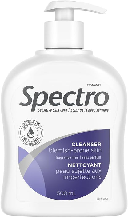 Spectro Facial Cleanser for Blemish Prone Skin, Fragrance and Dye Free, Pump Dispenser, 500 mL