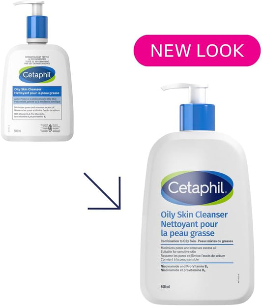 Cetaphil Oily Skin Cleanser (500ml) - Gentle Foaming Daily Facial Cleanser, Ideal Face Wash for Sensitive, Acne Prone, Combination to Oily Skin, Dermatologist Recommended