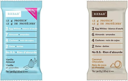 RXBAR Vanilla Almond Protein Bar 12 x 52 g & Protein Bar Coconut Chocolate 12x52g (Pack of 12)
