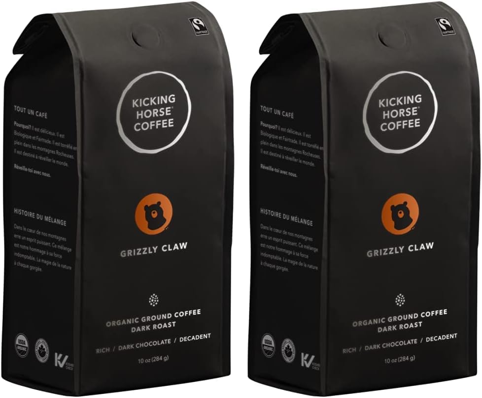 Kicking Horse Coffee Grizzly Claw，深度烘焙，研磨，284 克（6 包）和 Grizzly Claw，深度烘焙，研磨，284 克 - 有机认证、公平贸易、犹太洁食咖啡