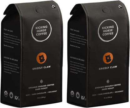 Kicking Horse Coffee Grizzly Claw，深度烘焙，研磨，284 克（6 包）和 Grizzly Claw，深度烘焙，研磨，284 克 - 有机认证、公平贸易、犹太洁食咖啡