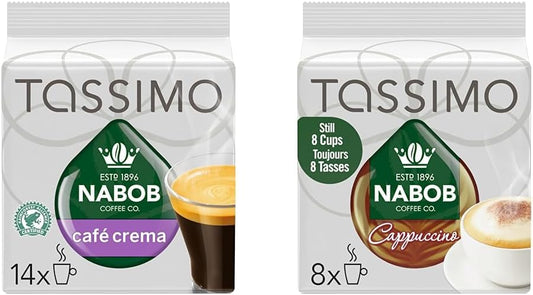 Tassimo Nabob Café Crema 咖啡单份 T 盘，110 克 & Tassimo Nabob 卡布奇诺咖啡单份 T 盘，263 克