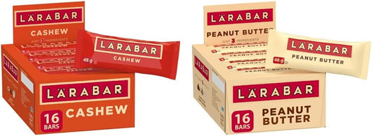 Larabar Gluten Free Cashew Fruit and Nut Energy Bar, 16-Count, 768 Gram & Gluten Free Peanut Butter Fruit and Nut Energy Bar, 16-Count, 768 Gram