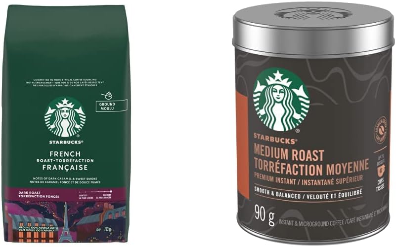 星巴克法式烘焙研磨咖啡 793 克和中度烘焙优质速溶咖啡 90 克