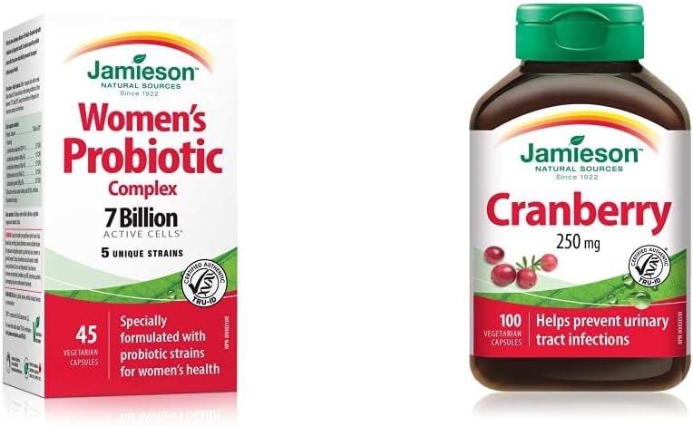 Jamieson 女性益生菌複合物 70 億，45 粒素食膠囊和蔓越莓複合物 250 毫克 - 素食，無麩質，100 粒（1 包）