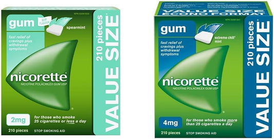 尼古丁口香糖，2 毫克 + 4 毫克尼古丁戒烟辅助剂 | 留兰香 + 极致冰镇薄荷 | 每包 210 粒