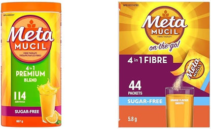 Metamucil, 高級混合，每日洋車前子殼粉補充劑，無糖，含甜菊糖和每日洋車前子殼粉補充劑包，無糖，四合一纖維