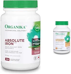 Organika Absolute Iron - 鐵雙甘氨酸鹽和脂質體維生素 C 500 毫克 - 高吸收率，具有卓越的生物利用度和免疫力 - 60 粒膠囊