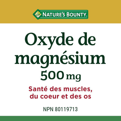 Nature's Bounty 氧化鎂 500 毫克片劑，有助於維持正常的肌肉功能，100 片