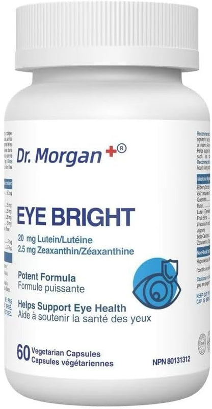 摩根博士 EYE BRIGHT 眼部補充劑，含越橘、葉黃素、玉米黃質和β-胡蘿蔔素 - 支持黃斑功能、夜視和抗氧化保護 - 60 粒膠囊