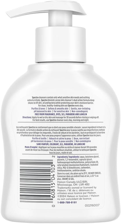 Spectro Facial Cleanser for Blemish Prone Skin, Fragrance and Dye Free, Pump Dispenser, 200 ml