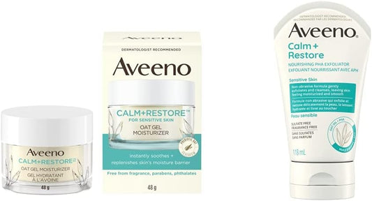 Aveeno Calm and Restore 燕麦凝胶面部保湿霜 | Aveeno Calm + Restore 滋养 PHA 去角质霜 (118 毫升)