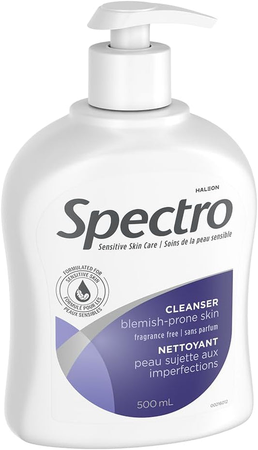 Spectro Facial Cleanser for Blemish Prone Skin, Fragrance and Dye Free, Pump Dispenser, 500 mL