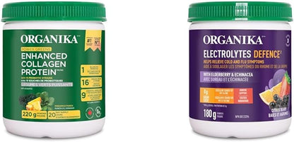Organika 增強膠原蛋白能量綠葉蔬菜 - 含 16 種有機水果和蔬菜，以及接骨木果和紫錐菊電解質防禦 - 柑橘漿果 - 免疫系統支持