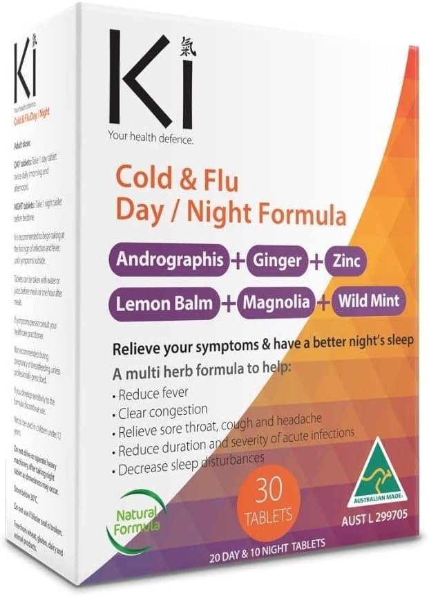 KI，日夜配方，30 片，含穿心莲、生姜、锌、柠檬香蜂草、木兰、野薄荷