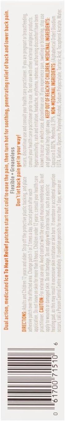 Rub-A535 Back Ice to Heat Pain Relief Medicated Patches - Dual Action Pain relief, Flexible and Greaseless, 8 Hours of Targeted Pain Relief - 4 Patches