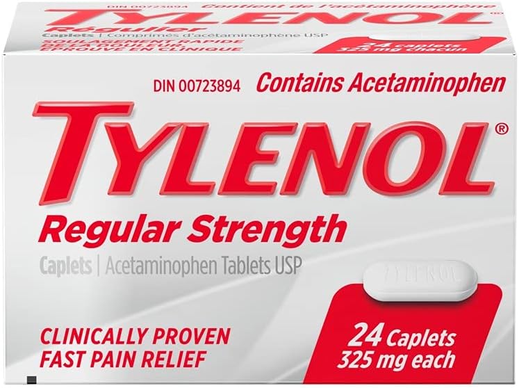 泰諾常規強度，用於緩解疼痛、緩解頭痛和退燒，325 毫克對乙醯氨基酚膠囊