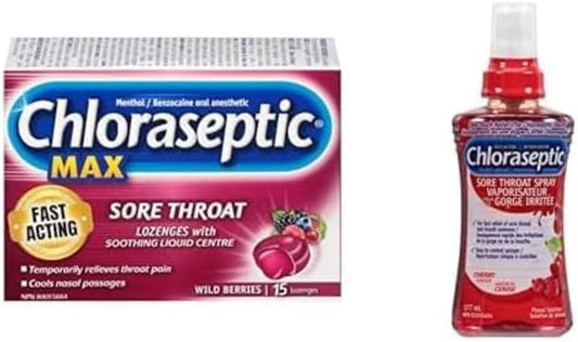 Chloraseptic 野生浆果润喉糖（15粒）和速效喉咙痛喷雾 - 樱桃味（177毫升）