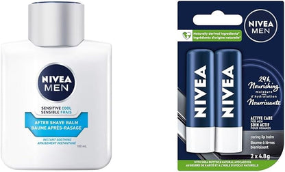 NIVEA 男士敏感肌膚清涼須後膏 (100 毫升) 和 NIVEA 男士活力潤唇膏 (2 X 4.8 克) | 無酒精須後水 + 唇部護理套裝