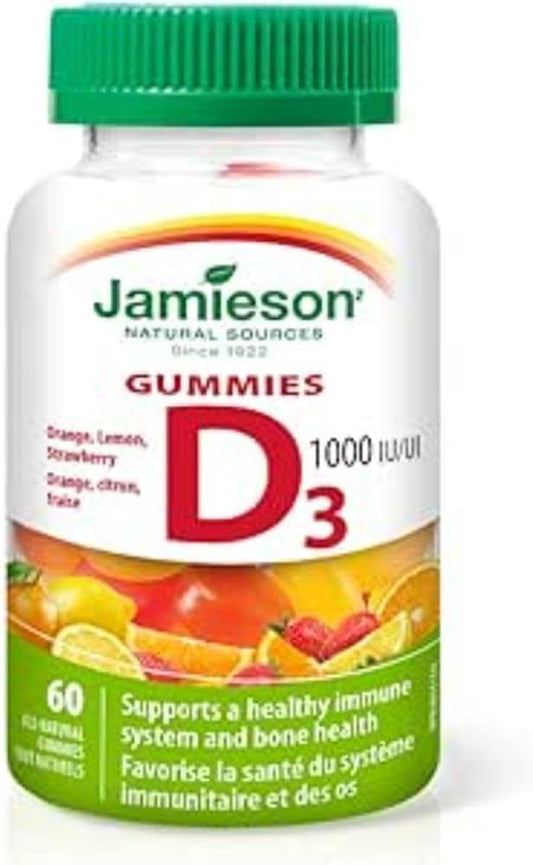 Jamieson 维生素 D3 1,000 IU 软糖（橙子、草莓、柠檬味）+ Jamieson B12 软糖（1,200 mcg 覆盆子味）
