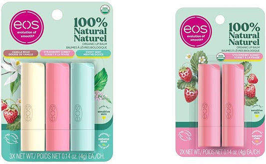 EOS 100% 天然有機潤唇膏棒多種包裝 + 草莓冰沙 | 5 支裝