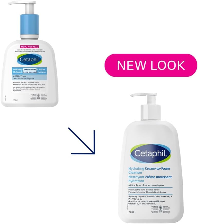 Cetaphil Cream to Foam Face Wash, Hydrating Foaming Cream Cleanser, For Normal to Dry, Sensitive Skin, with Soothing Aloe,Glycerin and Niacinamide, Hypoallergenic, Fragrance Free, 236 ml